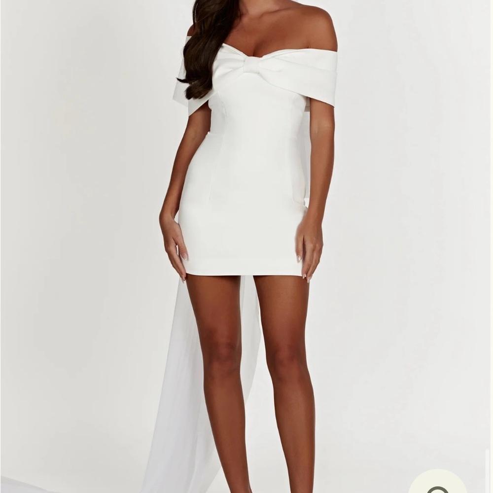 Meshki Asymmetrical Off-Shoulder White Dress